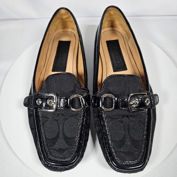 COACH Stacie Black Jacquard Signature Loafer Flats‎ Buckle Size 6.5M - Picture 4 of 7
